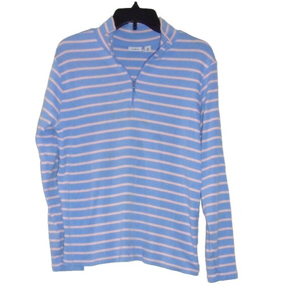 L.L Bean Pink Gray Striped Shirt Size L-XL .25 Front Zipper Cotton Stretchy - Picture 1 of 5